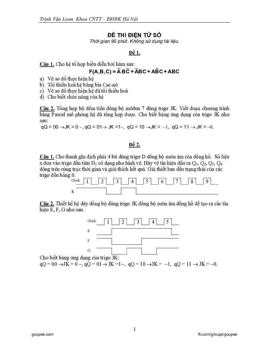 Đề thi cuối kỳ Điện tử số (Hust)