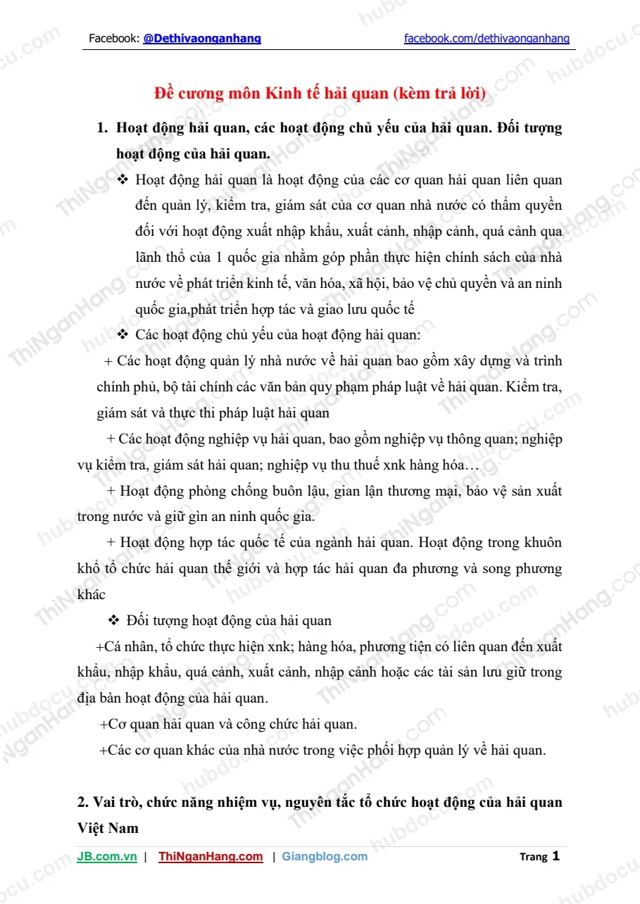 Đề cương môn Kinh tế hải quan (kèm trả lời)