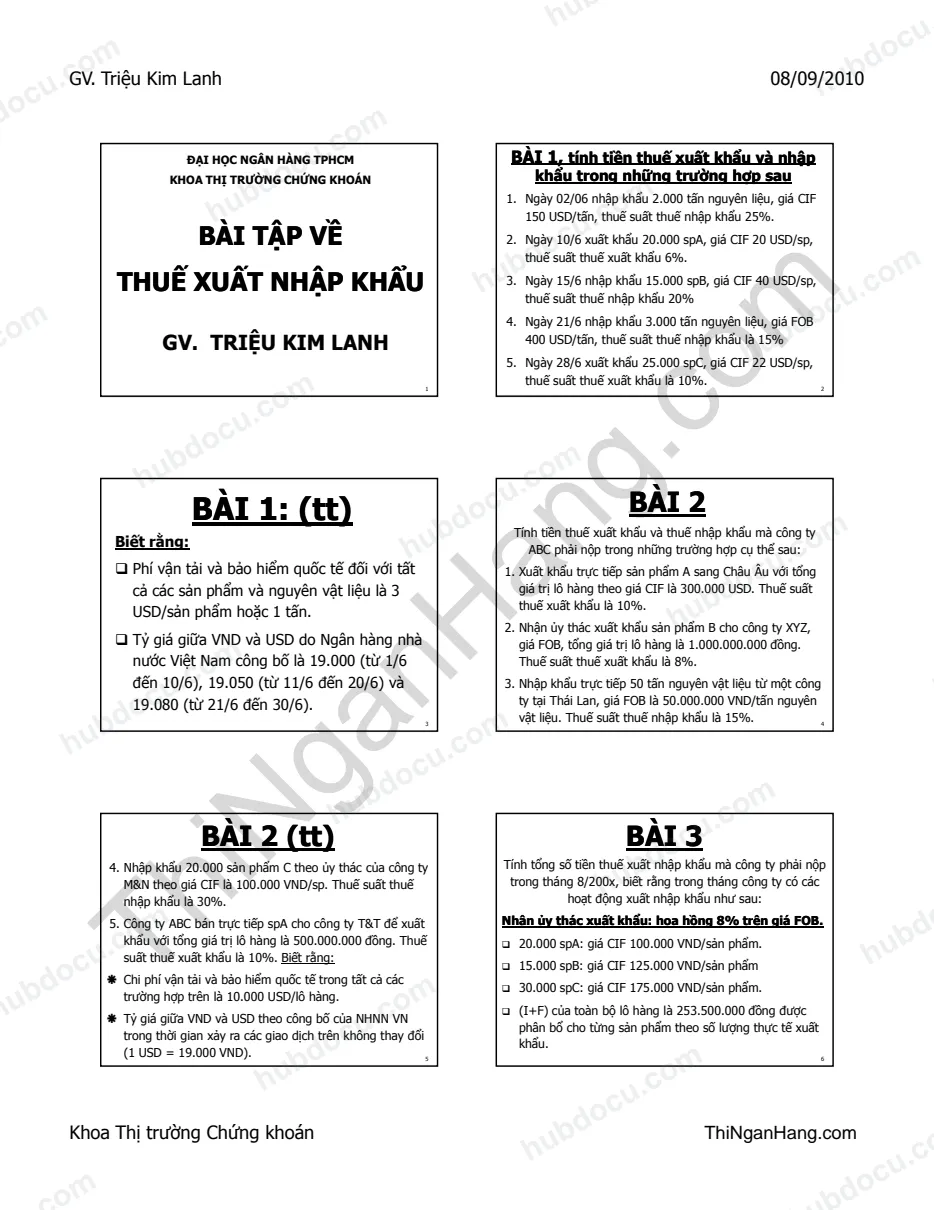 Bài tập Thuế Xuất nhập khẩu - GV.Triệu Kim Lanh