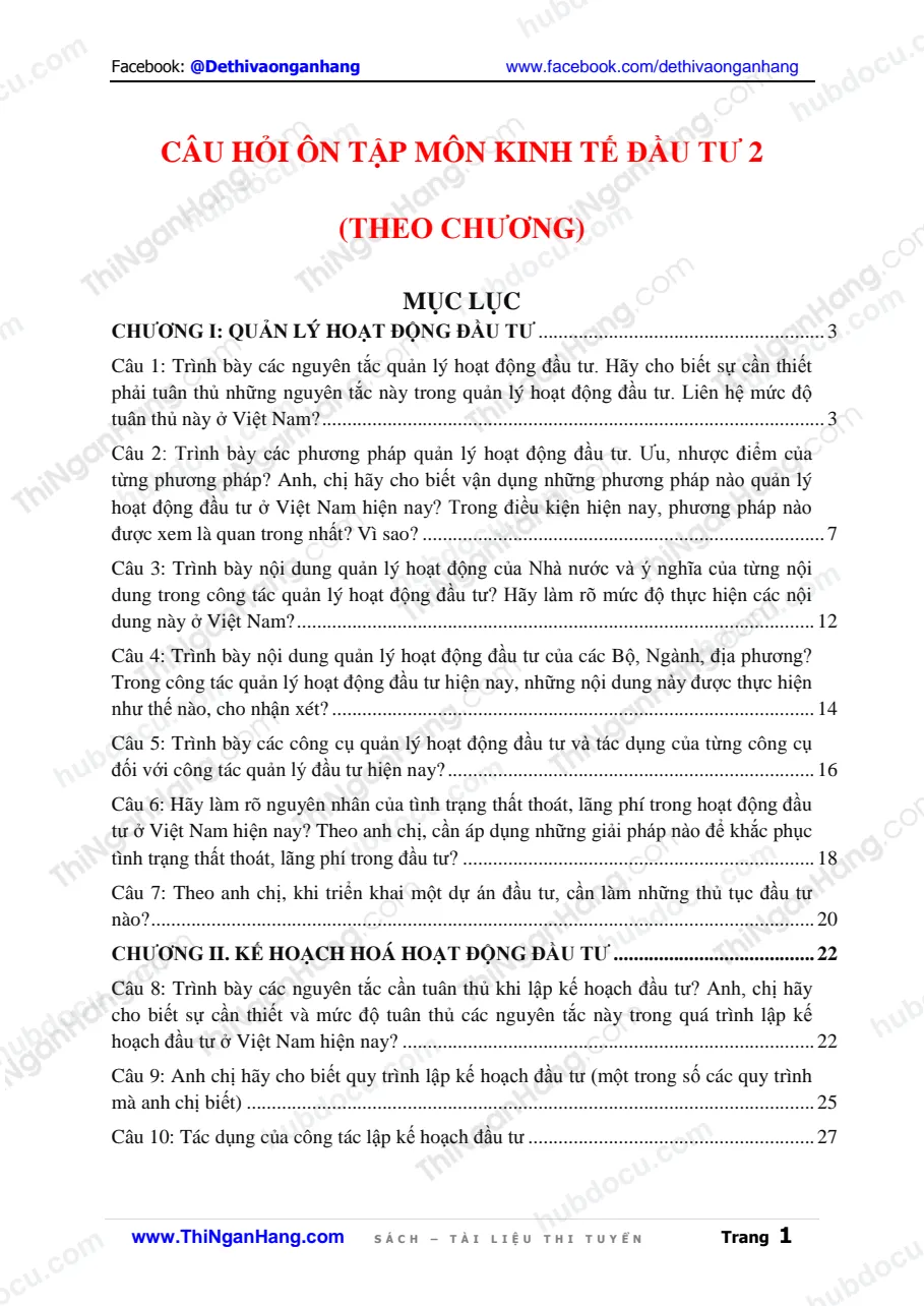 18 câu hỏi ôn tập môn Kinh tế đầu tư 2 theo chương (kèm Trả lời)