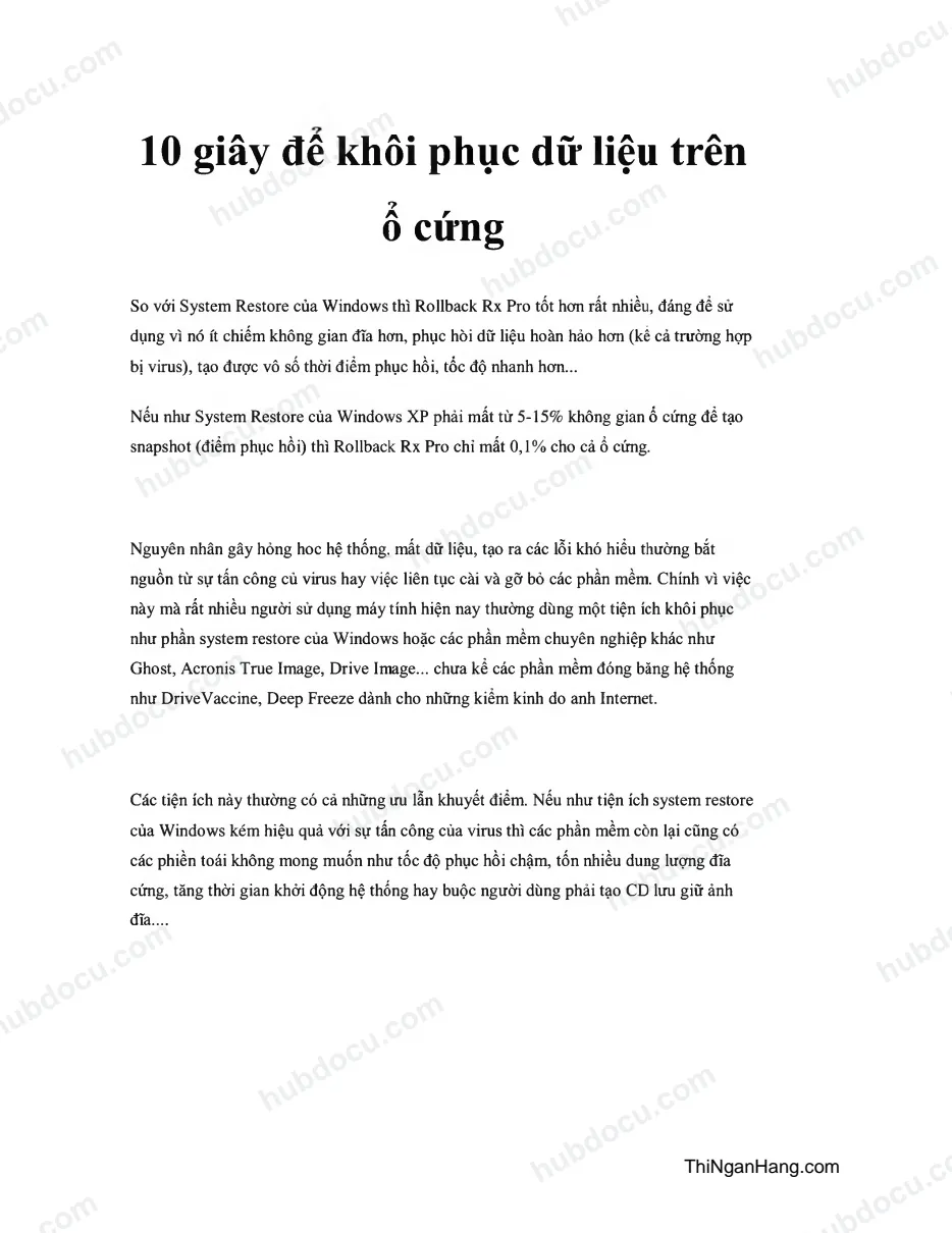 10 giây để khôi phục dữ liệu trên ổ cứng