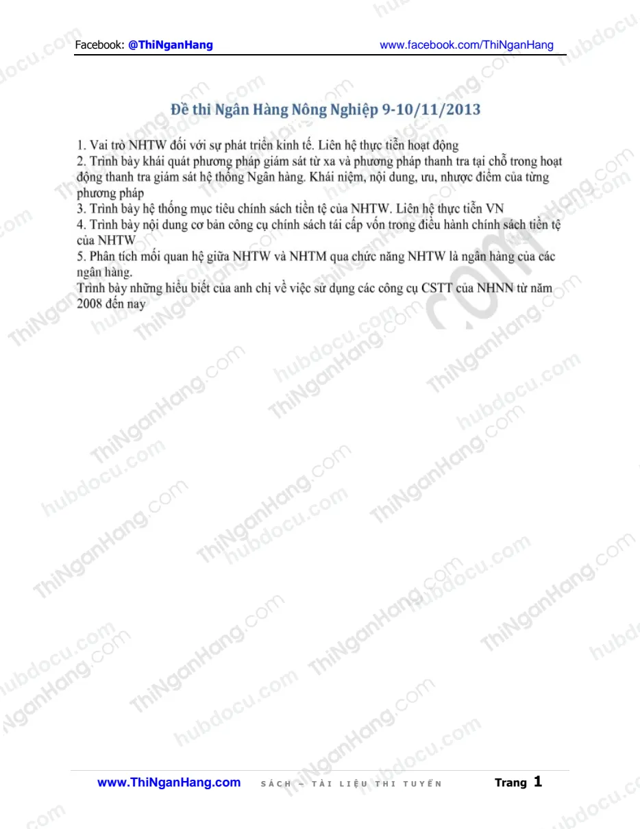 Đề thi tự luận NH Nông Nghiệp (Agribank) (10-11-2013)