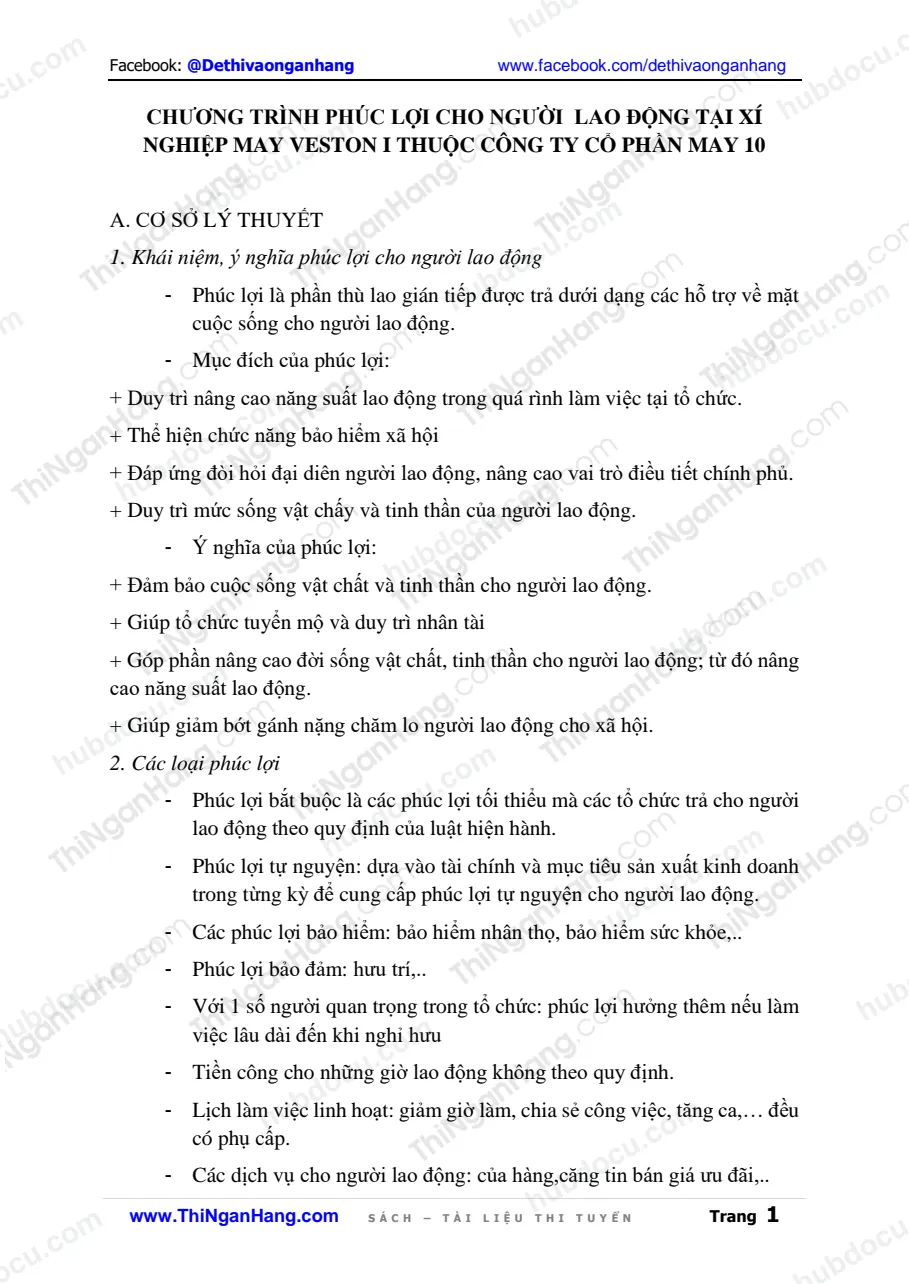 Tiểu luận - Chương trình phúc lợi cho người lao động tai Công ty May 10