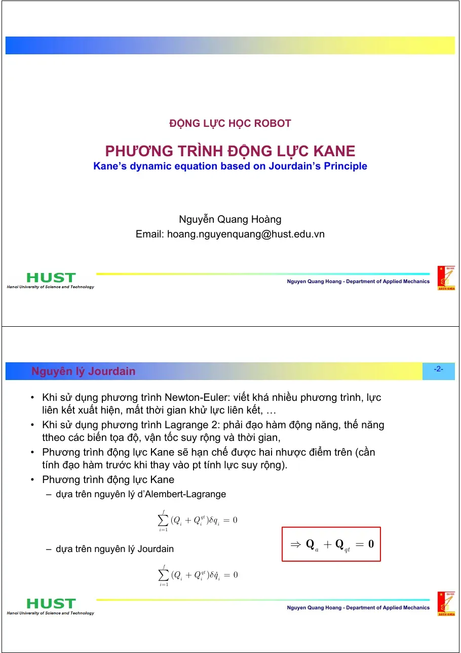 Động lực học Robot - Phương trình động lực Kane - Nguyễn Quang Hoàng