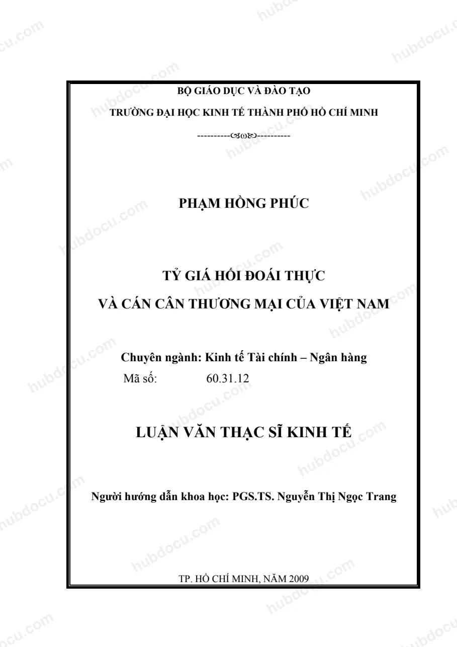 Luận văn thạc sĩ_ Tỷ giá hối đoái thực và cán cân thương mại của Việt Nam
