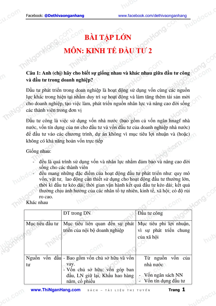 3 Bài tập lớn môn Kinh tế đầu tư 2 (Kèm Trả lời)