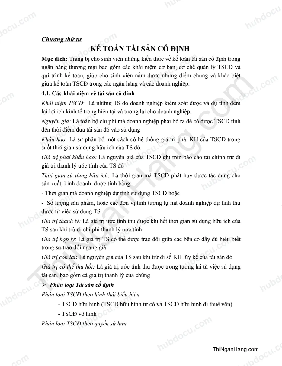 Giáo trình Kế toán ngân hàng - C4. Kế toán TSCĐ